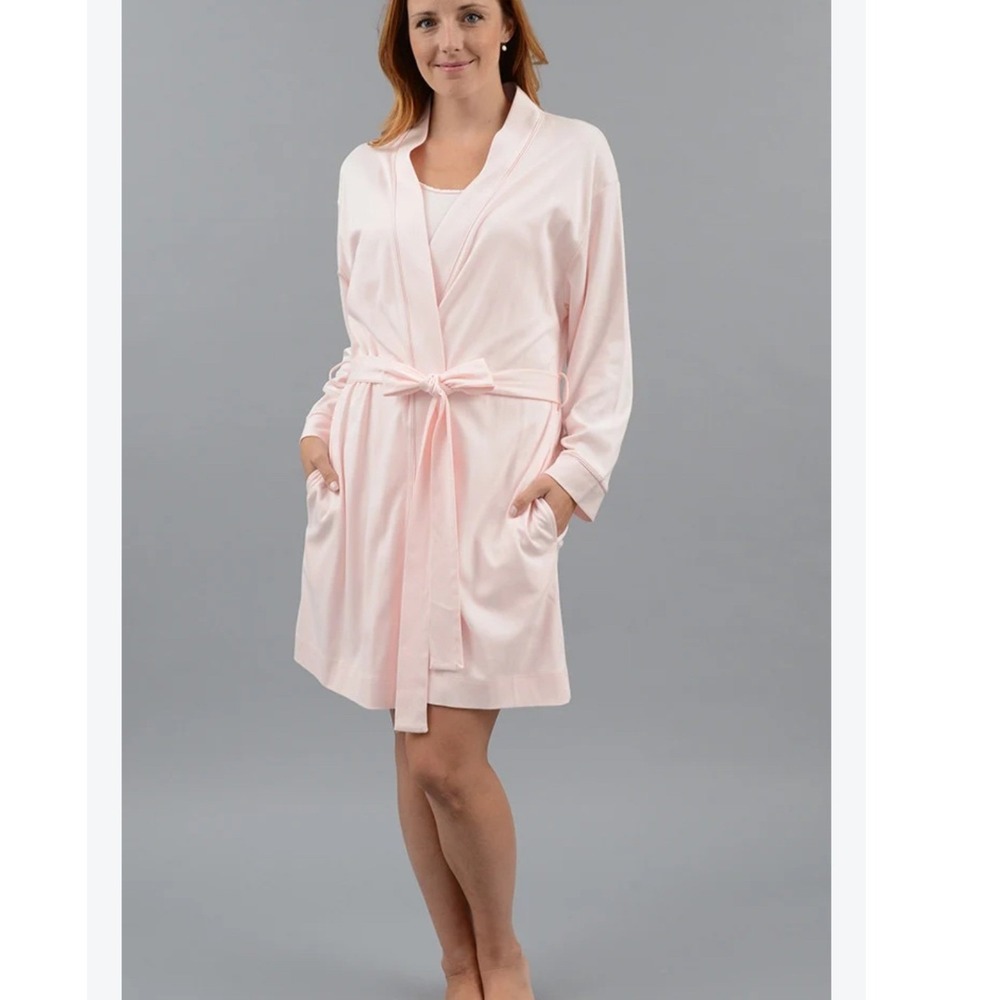 Cotn Collection Pink Pima Cotton Robe Small Long Sleeve Belted Pockets Peru